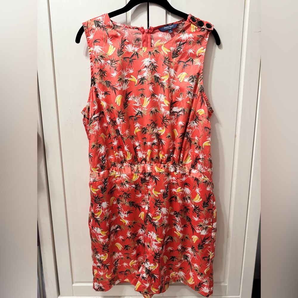 Peter Som For Design Nation Tropical Banana Print Satin Coral Romper Size 14 - Picture 5 of 9